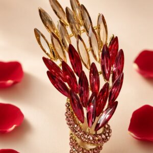 Marquise Ruby And Champagne Radiant Bloom Pheonix Flame Brooch-Gold Finish