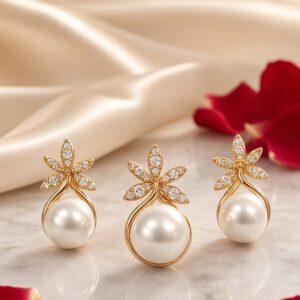 Imperial Pearl Drop Pendant Set With Diamond Starburst Motif-Gold Finish