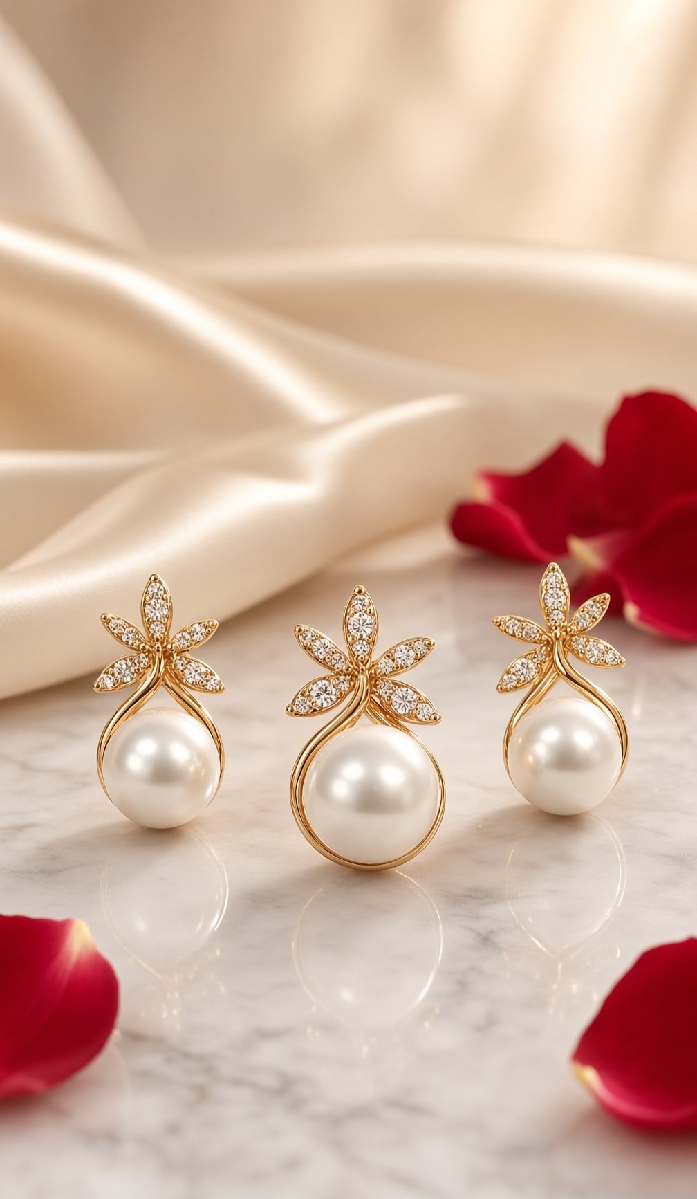 Imperial Pearl Drop Pendant Set With Diamond Starburst Motif-Gold Finish