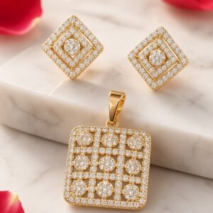 The Sovereign Geometric Lattice Diamond-Style Pendant Set-Gold Finish