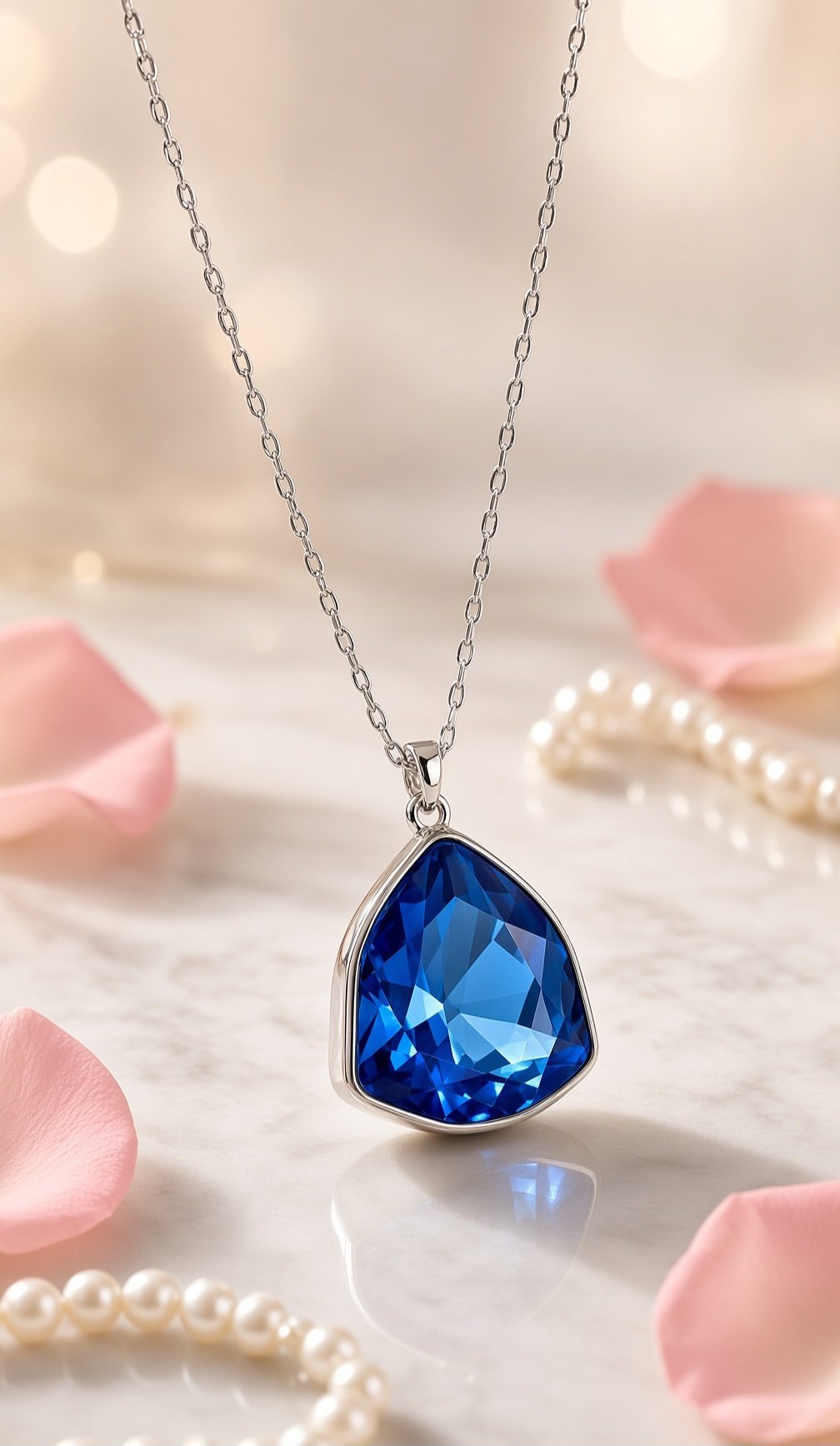 The Sovereign Sapphire blue Trillion Cut Pendant-Platinum Finish