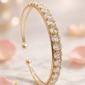 The Celestial Oval Cut Diamond-Style Open Kada Bracelet-Gold Finish