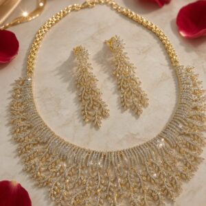 The Royal Petal Collection Empress Flora Chandelier Choker Set-Gold Finish
