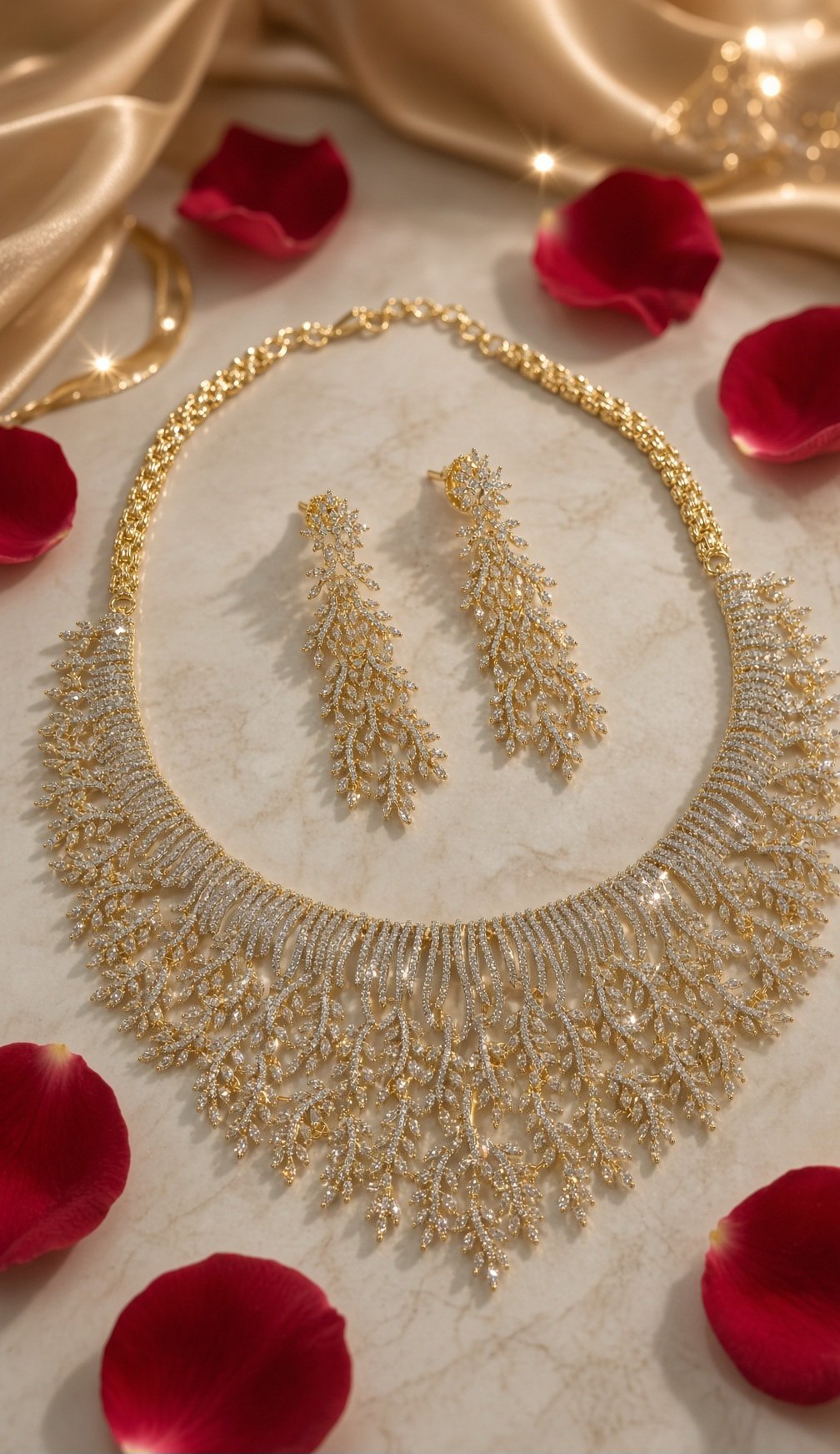 The Royal Petal Collection Empress Flora Chandelier Choker Set-Gold Finish