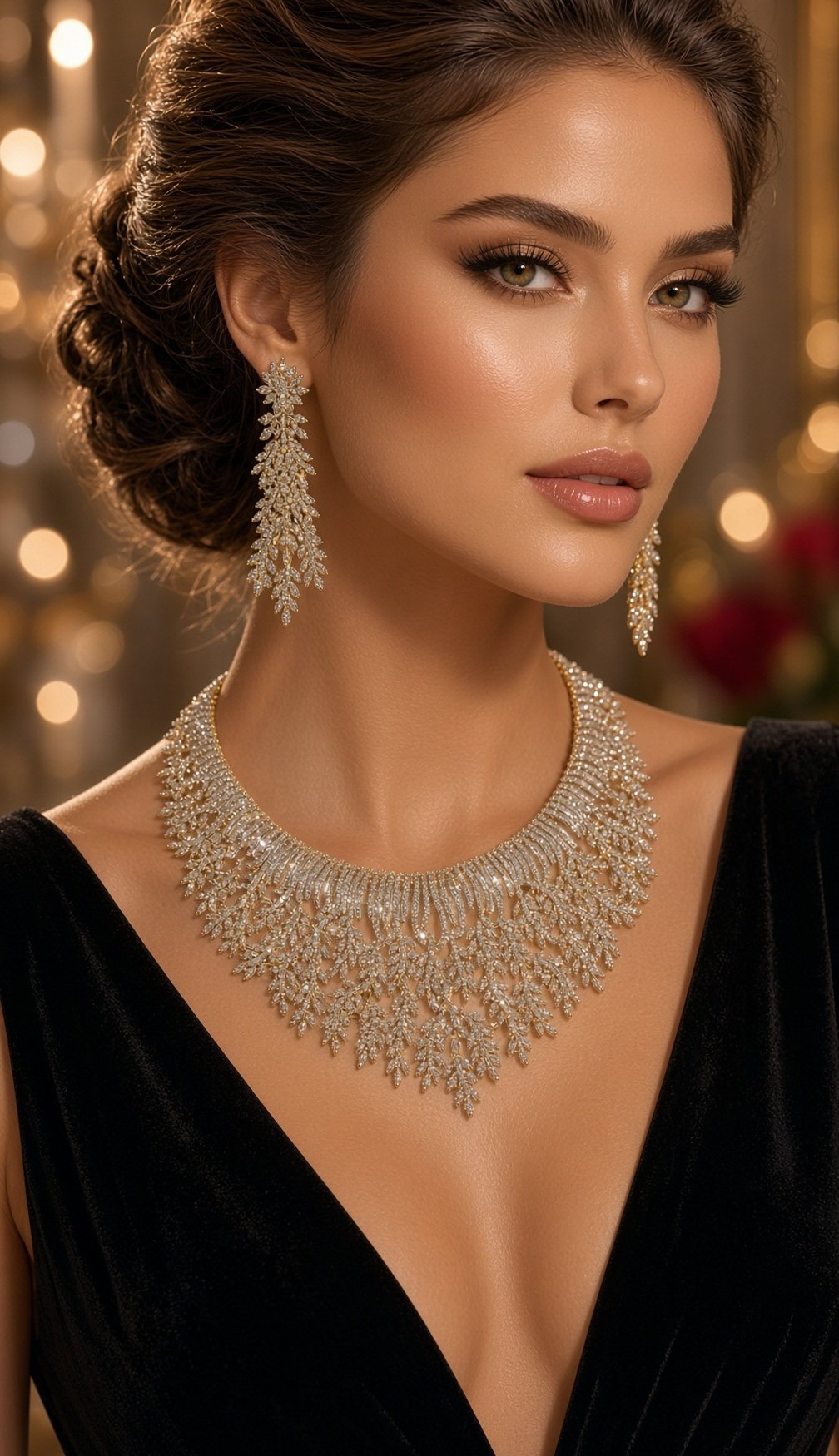 The Royal Petal Collection Empress Flora Chandelier Choker Set-Gold Finish - Image 2