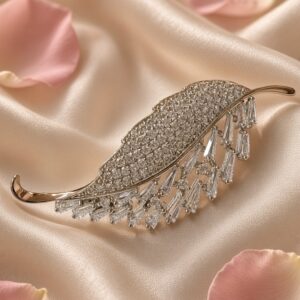 Stellar Diamond-Style Feather Premium Brooch-Platinum Finish