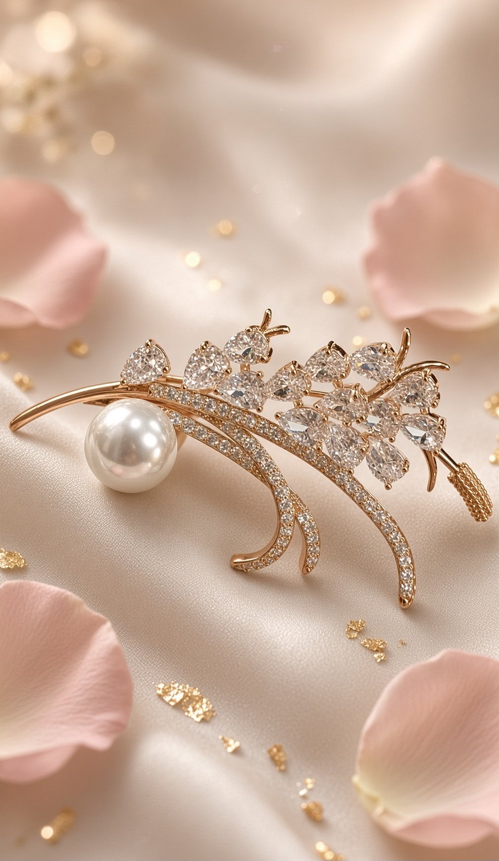 The Celestial Pear Diamond And South Sea Peral Brooch-Gold Finish