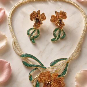 Sovereign Tiger Lily Tsavorite And Citrine Choker Set-Gold Finish