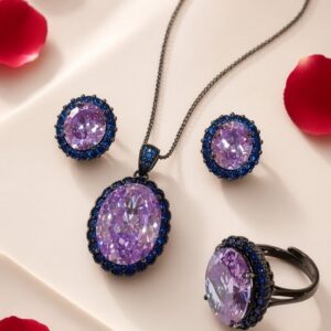Sovereign Twilight Violet Oval Cut Sapphire Combo Set-Black Rhodium Finish
