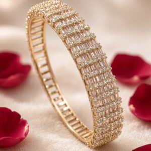 The Luminaria Baguette And Round Diamond-Style Kada Bracelet-Gold Finish