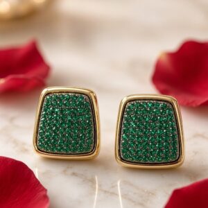 The Emerald Envy Pavè Trapezoid Cz Geometric Earrings-Gold Finish