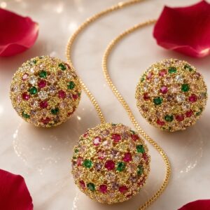 The Mosaic Sphere Multi-Gemstone Pendant Set-Gold Finish