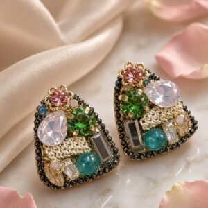 Vintage Multicolor Crystal Stud Earrings