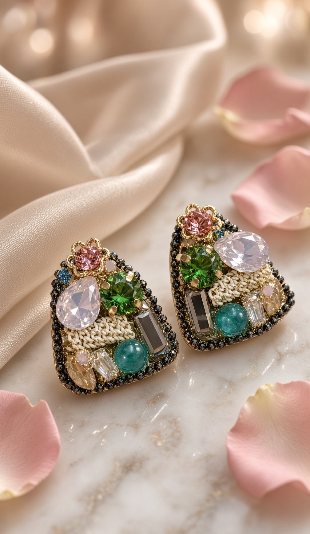 Vintage Multicolor Crystal Stud Earrings