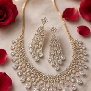 The Royale Cascading Pear-Cut Diamond-Style Multi-Layered Choker Set-Gold Finish