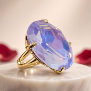 Celeste Violet Faceted Oval Cocktail Adjustable Ring-Gold Finish