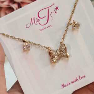 Royal Bloom Bow Pendant Necklace Set with Earrings