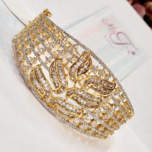Timeless Diamond Look Broad Gold Finish Bracelet