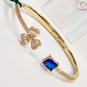 Exclusive Sapphire Blue Golden Finish Front Openable Bracelet