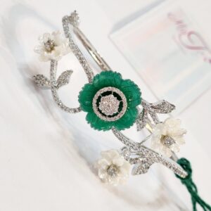 Feminine Fushion Green Floral Platinum Finish Side Openable