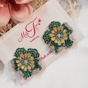 Samantha Emerald Green Stud Earrings- Platinum Finish