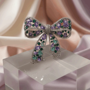 Elegant Blue Flower CZ Brooch