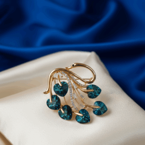 Blue Heart Swan CZ Brooch