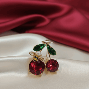 Elegant Red Cherry CZ Brooch