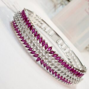 Sharp Shimmer Royal Ruby Bracelet- Platinum Finish