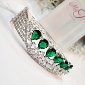 Charming Cuff Emerald Green Bracelet- Platinum Finish