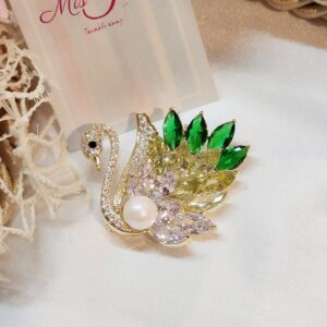 Shaded Green Swan Designer Brooch