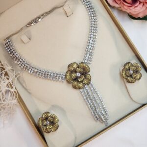 Designer Cubic Topaz Zirconia Flower Tassel Jewelry Set