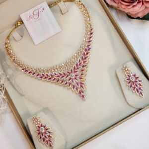 Statement Ruby Cubic Zirconia Party Wear Jewelry Set