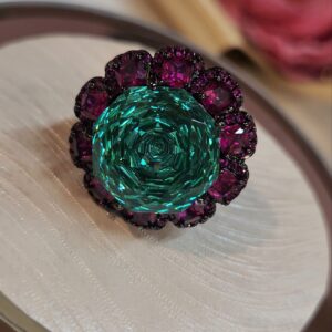 Elite Cut Emerald-Royal Ruby Floral Ring
