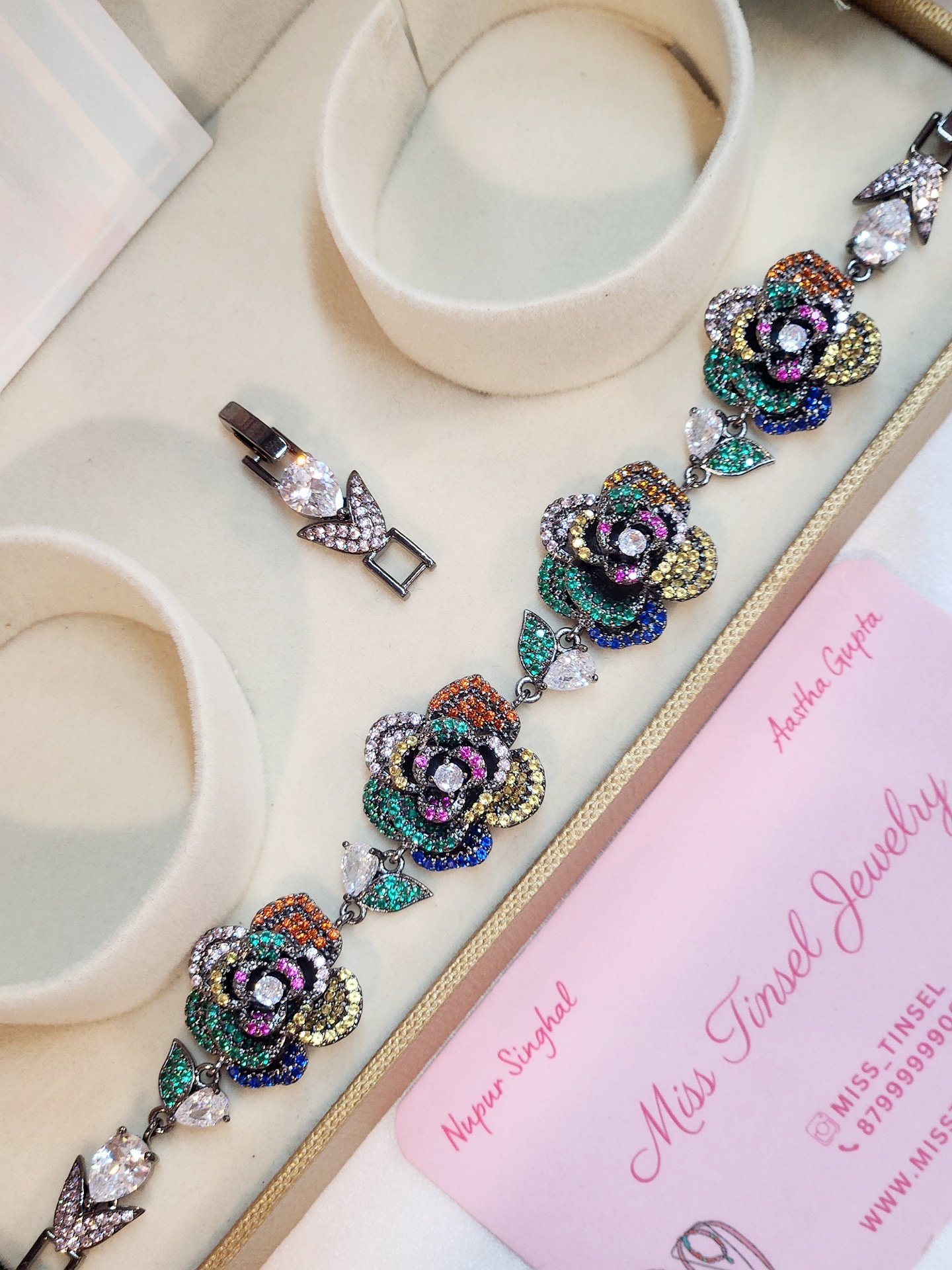 Multi Colour Whimsical Charm Roses Tennis Bracelet - Image 2