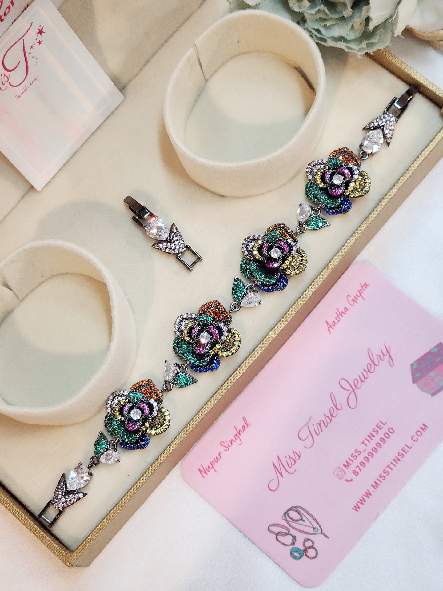 Multi Colour Whimsical Charm Roses Tennis Bracelet