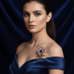 Elegant Blue Flower CZ Brooch