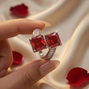 Adjustable Designer Ruby Pink Statement Ring for Party Wear