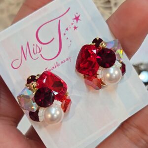 Luxury Red Crystal Pearl Earrings