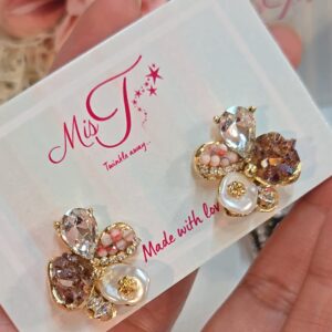 Classic Amber Crystal Floral Stud Earrings