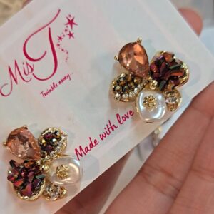 Classic Amber Crystal Floral Stud Earrings