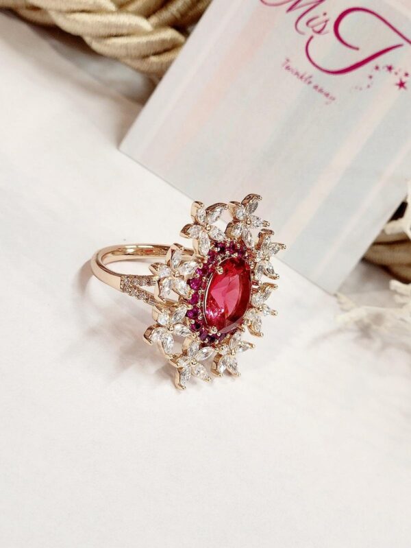 Star Flower Wine Red Solitaire Nano Setting Ring (size 6,size 7) - Image 2