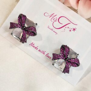 Solitaire Ruby Bow Studs