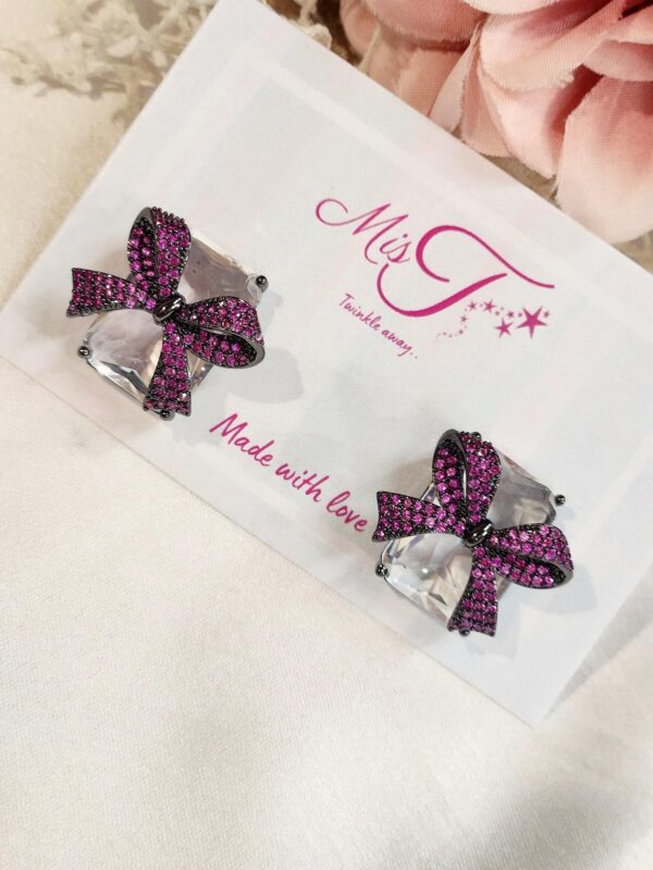 Solitaire Ruby Bow Studs