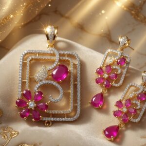 Refined Ruby Sparkle Pendant Set
