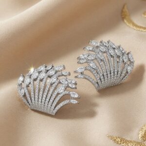 The Zephyr Winged Climber Marquise Diamond-Style Earrings-Platinum Finish