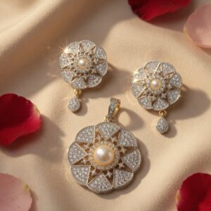 Pearl wheel zirconia Pendant set