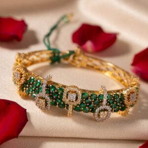 Elite Diamond style Emerald Zirconia Golden Finish Bracelet