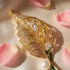 Golden Radiance Topaz Leaf Brooch Pin Party Wear