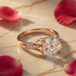 Princess Cut Crown Class Elegant White Ring (size, 6)